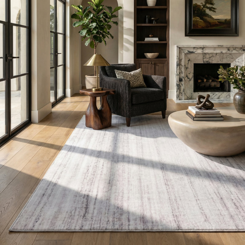 Tapis à motif abstrait beige / mauve 4 pi x 6 pi (3 pi 11 po x 5 pi 10 po) Elena de Branch Branch, tapis contemporain, à poils moyens et résistant aux taches