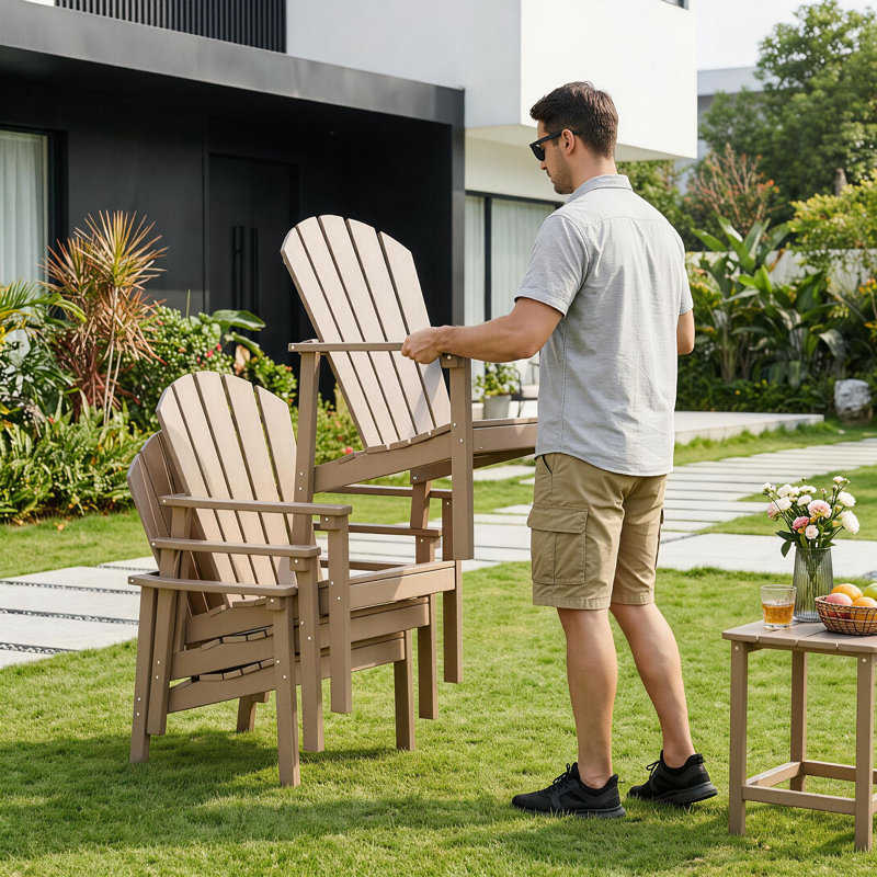 Abdinour Outdoor Adirondack Set, Brown