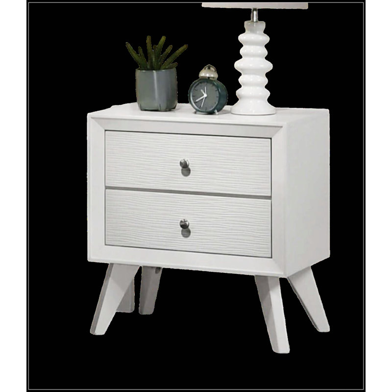 Table de chevet contemporaine en bois massif avec texture ondulée et 2 tiroirs, avec boutons ronds en bronze pour un rangement élégant