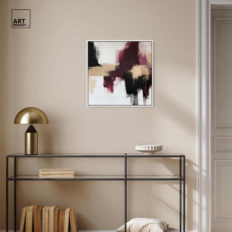 Art Remedy abstrait avec toile dorée, H 21 po x l 21 po, Cadre flottant blanc