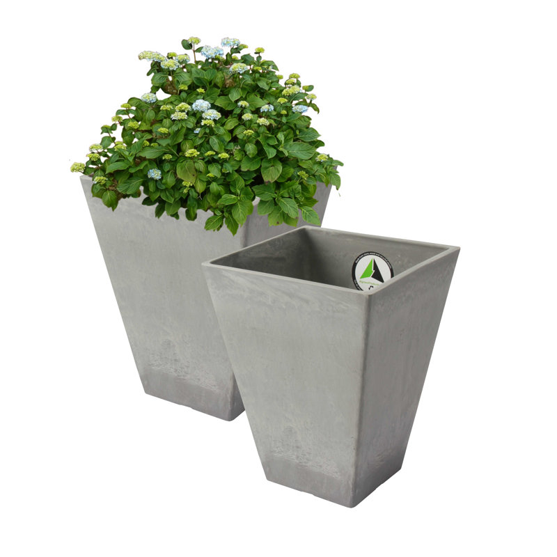 Cara Composite Square Pot Planter Set, Concrete