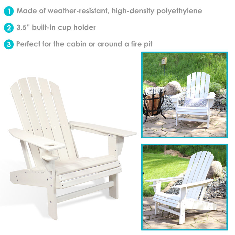 Chaise Adirondack en PEHD résistant aux intempéries avec porte-gobelet - Blanc, Blanc grisâtre