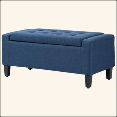 Storage Ottoman, Linen Upholstered Storage Bench With Lift Top And Button Tufted For Living Room