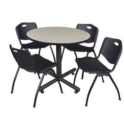 Nicklos Round X-Base Breakroom Table, 4 M Stack Chairs