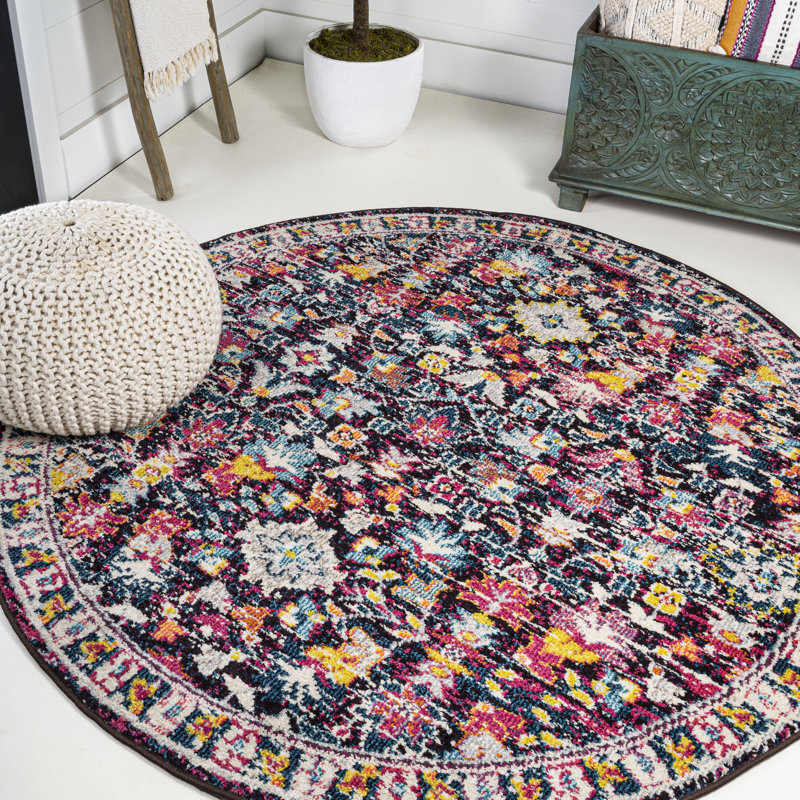 Latrobe Modern Persian Boho Floral Multi/Purple Rug, Round 5'3"