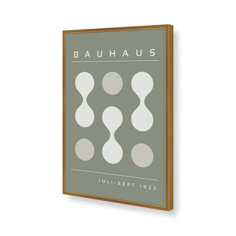 Imprimé vert Bauhaus Flow II, Or poli, H 21,25 po x l 17,25 po, Reproduction encadrée sans passe-partout