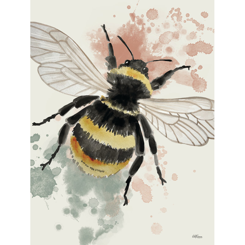 «Splatter Bee» par Cat Thurman Designs, Papier avec cadre unique doré, H 40 po x l 30 po, Blanc