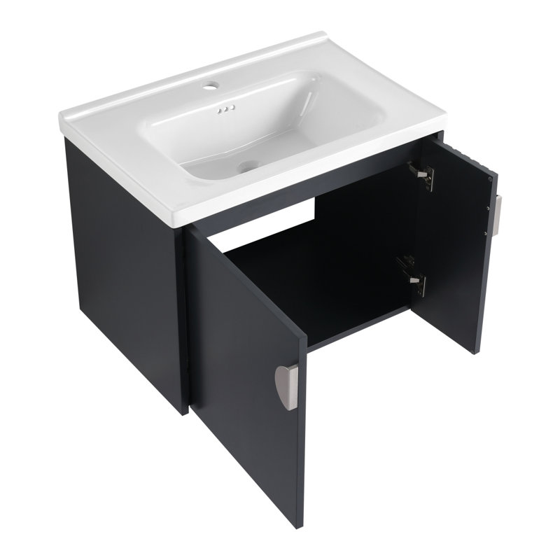 Meuble-lavabo avec lavabo en céramique, Noir, 28"