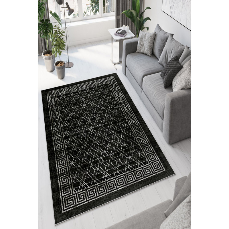 Stylish Area Carpet, Grey, 4.6 x 7.2 Feet | 100% Polyester, 650 g/m² | Antibacterial, Eco-Friendly, Non-Slip PVC Dot Underside | Machine Washable, Digital Printed, Perfect for Living Room & Bedroom Décor