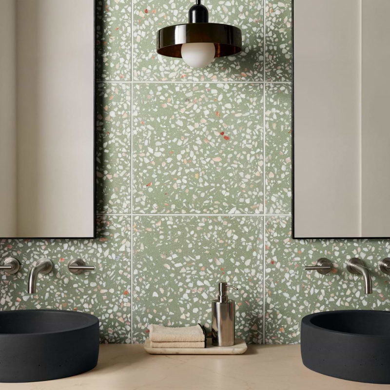 True Terrazzo 16x16 Polished Terrazzo Tile, Lisbon Green