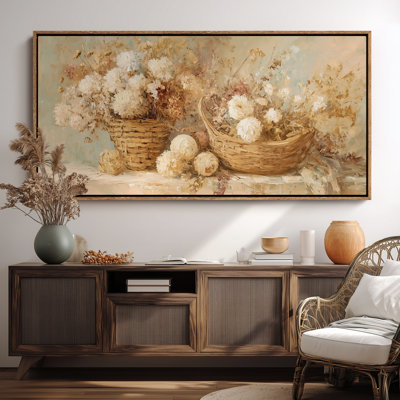 Rustic Basket Floral Still Life for Dining Room Print Wall Art