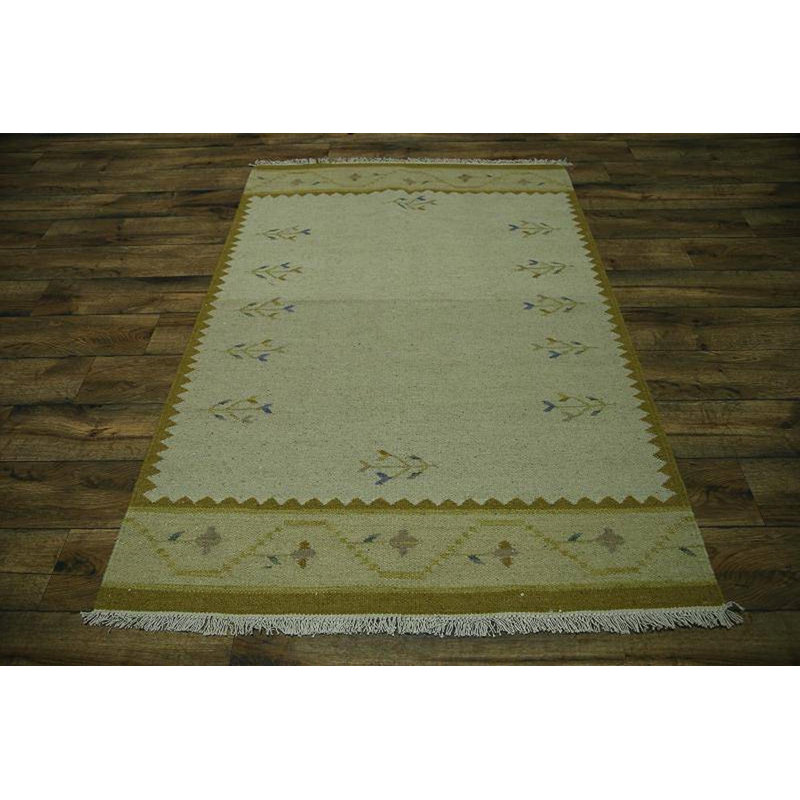 Kilim géométrique fabriqué à la main en laine beige Tapis décoratif