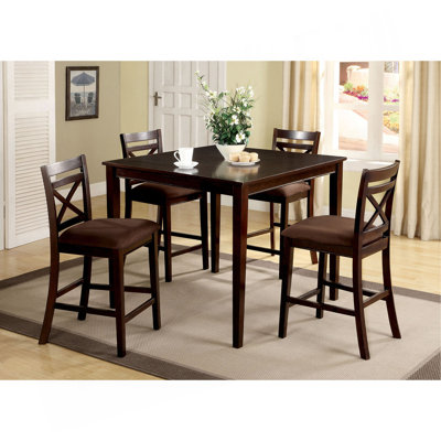Transitional Style 5Pc Counter Height Dining Table Set 1X Table 4X Chair Microfiber Padded Seat Cross Back Seat Espresso Finish