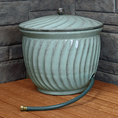 19.5" Metal Decorative Garden Hose Holder Pot with Lid - Black