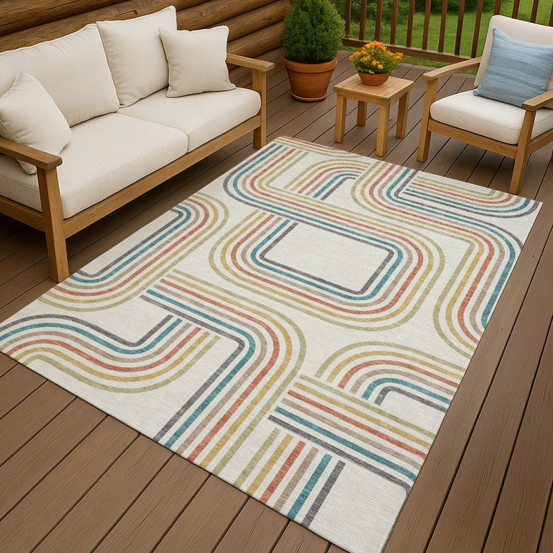 Machine Washable Indoor/Outdoor Chantille ACN2535 Geometric Rug, Ivory, Rectangle 2'6" x 3'10"
