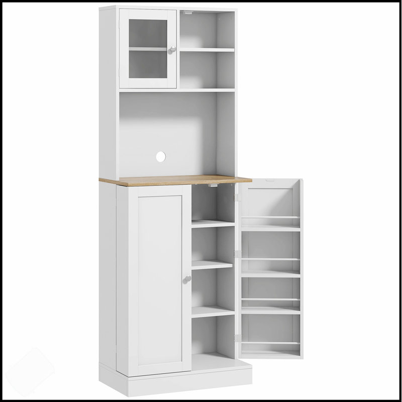 Freestanding Pantry Cabinet With Microwave Stand, 8 Door Shelves, And Adjustable Storage For Modern Kitchen Organization