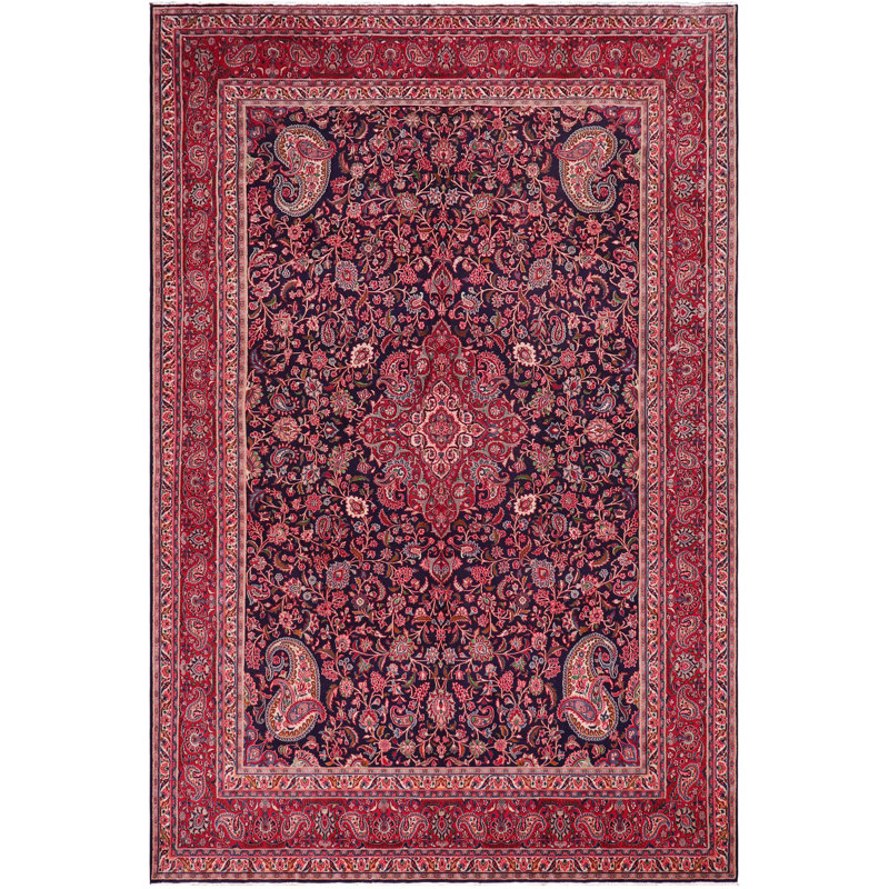 Tapis rétro bleu antique en laine noué à la main Tabriz Foster - 9 pi 10 po x 13 pi 4 po