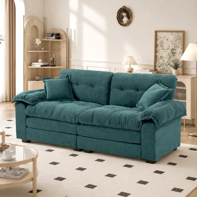 Geneveve 84" Chenille Upholstered Pillow-Top Arm Loveseat Sofa with Memory Foam Cushions and Pocketed Coil Springs