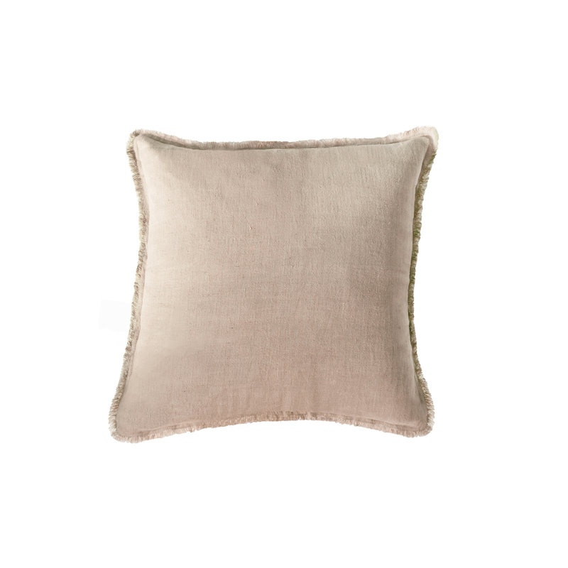 Natural Beige Fringed Linen 20x20 Throw Pillow