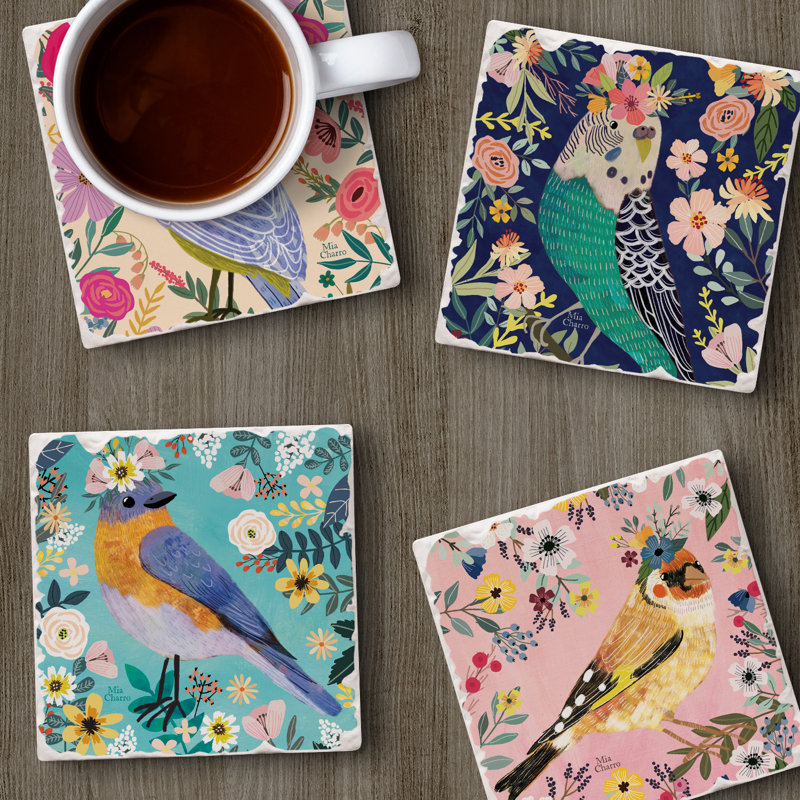 Paquet de 4 sous-verres à motif floral