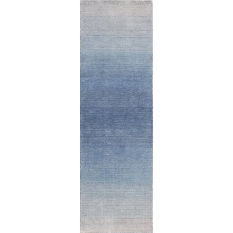 Gradations Ombre Handwoven Wool Blue Area Rug, Runner 2'6" x 8'
