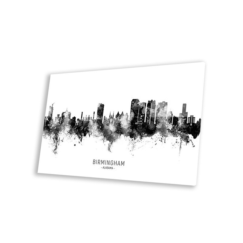«Birmingham Alabama Skyline», impression en noir et blanc sur verre acrylique, H 24 po x l 16 po x P 0,25 po