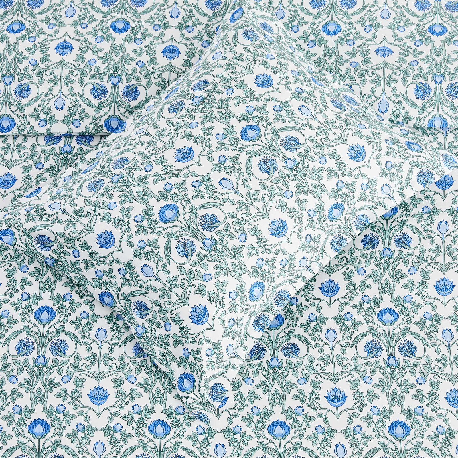 T400 ARTS & CRAFTS FLORAL DUVET SET, Blue, Twin Duvet Cover + 1 Standard Sham