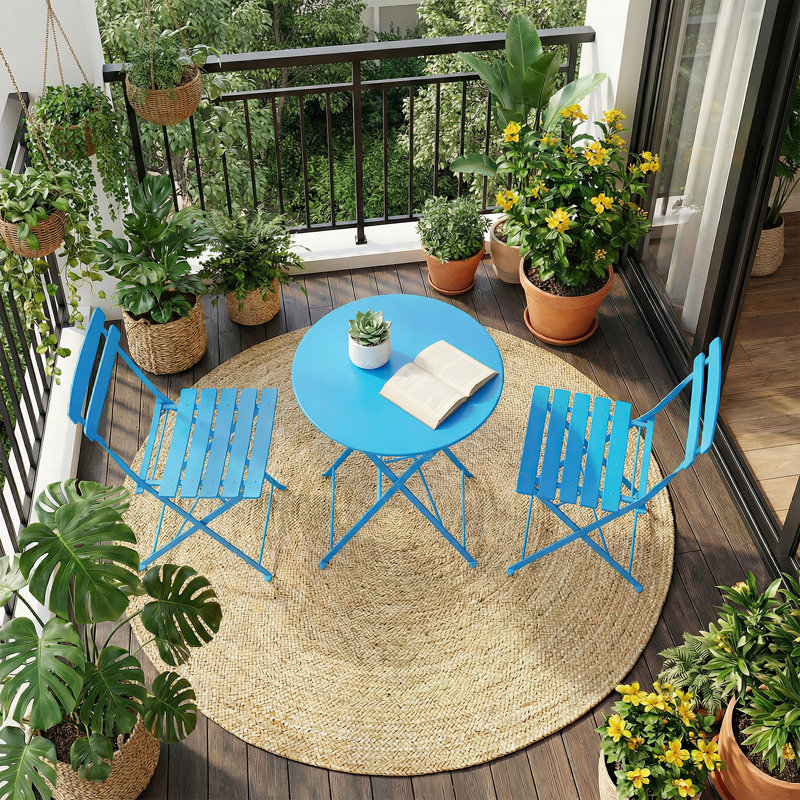 Metal Outdoor Bistro Table , 52.8cm W 49cm D, Blue