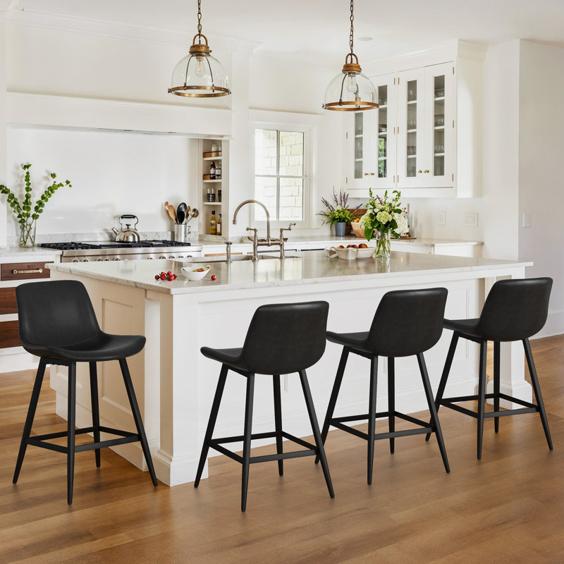24" Upholstered  Counter Stool with Metal Frame And Footrest, 4, Black, Counter Stool (24” Seat Height)