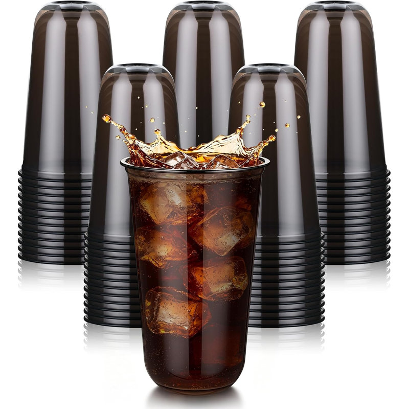 100 tasses en plastique noir 18 oz
