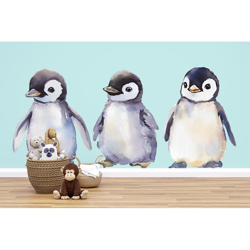 Autocollants muraux de chambre de bébé pingouin - aquarelle, pingouin, H 29 po x l 55 po