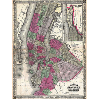 " FRAMED 1866 Map Of NYC And Brooklyn 20X16 Double Matted Art Print Vintage New York City "