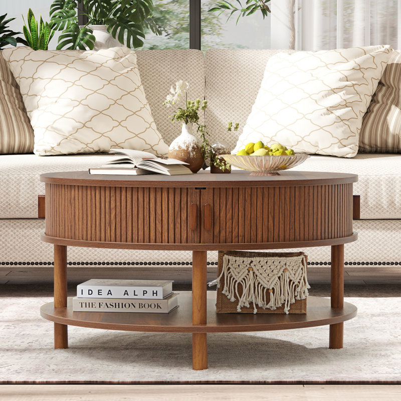 Table basse ronde avec porte coulissante, Noyer