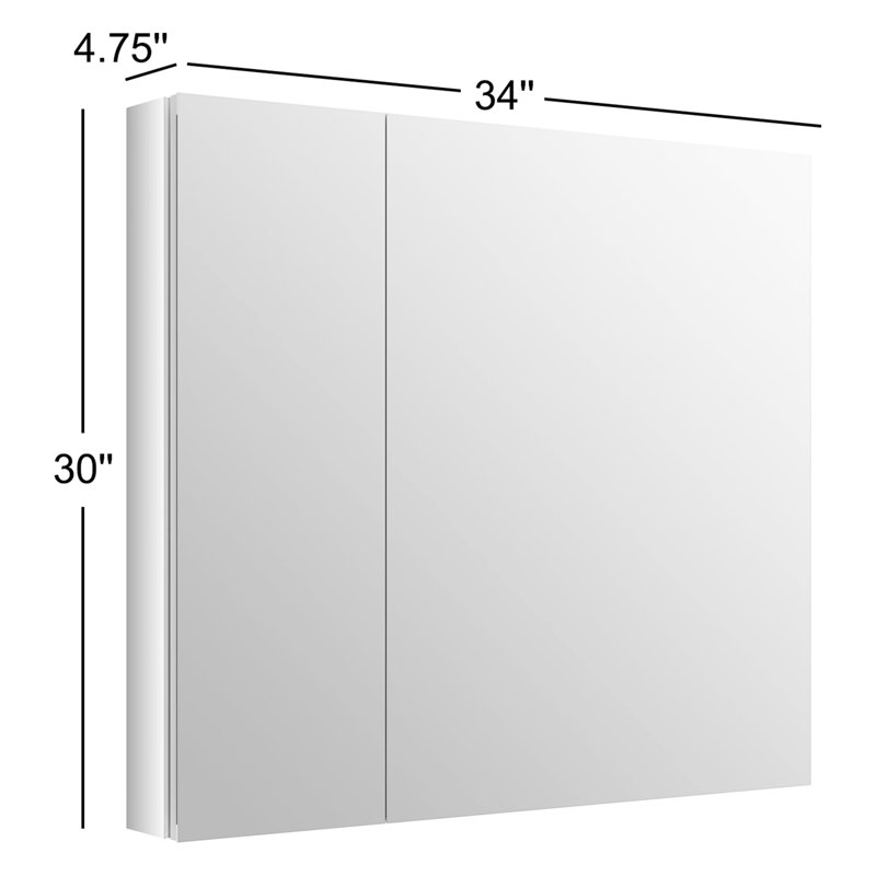 Verdera® 34" W x 30" H Aluminum Medicine Cabinet with Adjustable Magnifying Mirror and Slow-Close Door