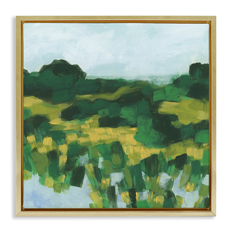 Abstrait vert luxuriant, art mural sur toile flottante par June Erica Vess, Cadre flottant métallique doré, H 25 po x l 25 po