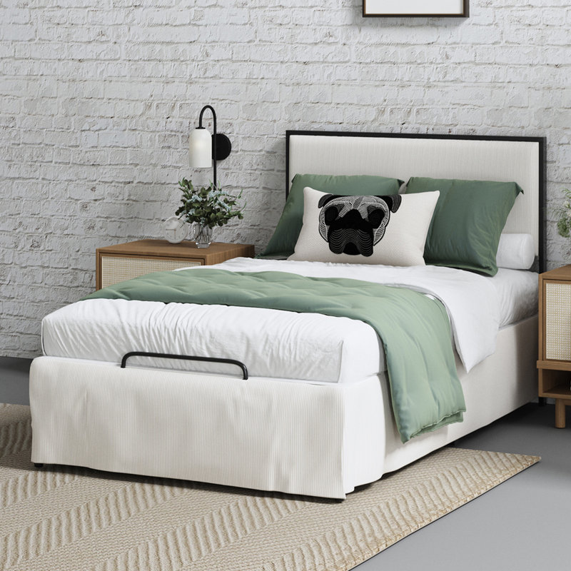 Lit plateforme tapissier en métal avec housse lavable Bakstran H 43,5 po, Simple