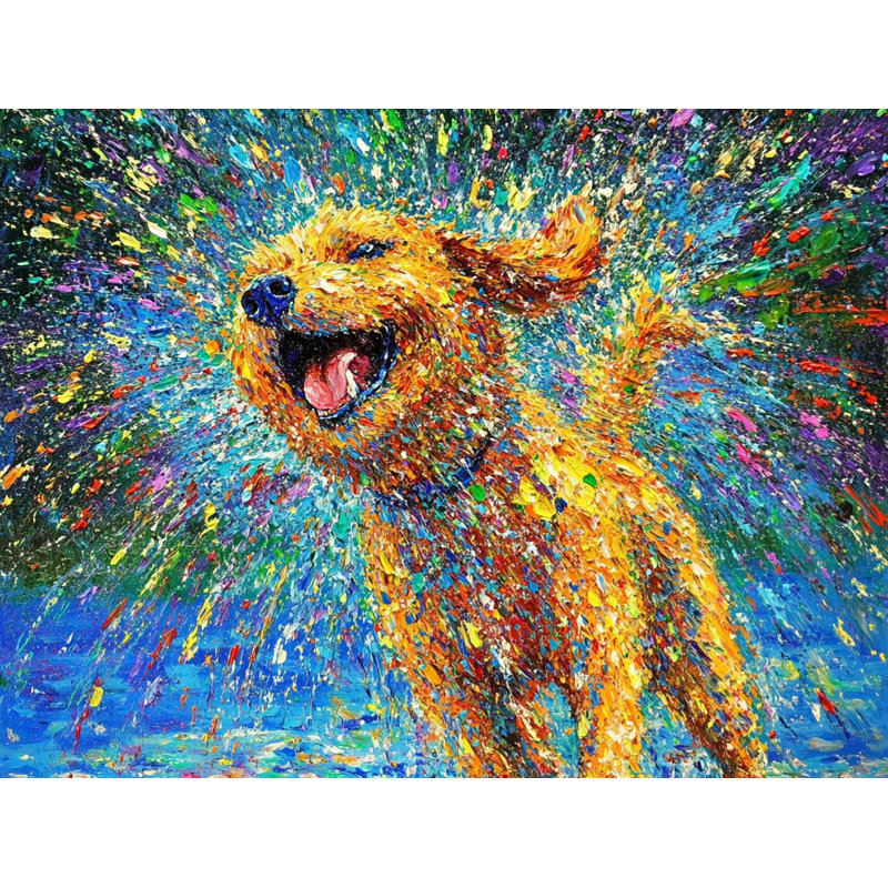 Joy Splash – Vibrant Golden Retriever Wall Art, 16" H x 24" W
