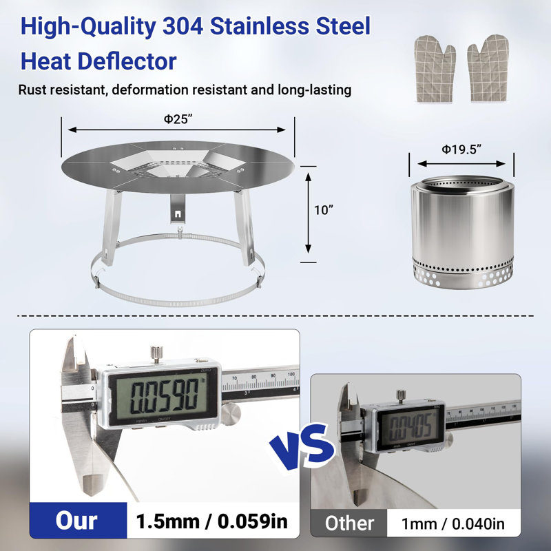 Heat Deflector Fit For Solo Stove Bonfire 19.5", 304 Stainless Steel Heat Diffuser For Bonfire Fire Pit With Grill Gloves & Fix Hoop, Capture And Redirect Warmth, Camping Accessory