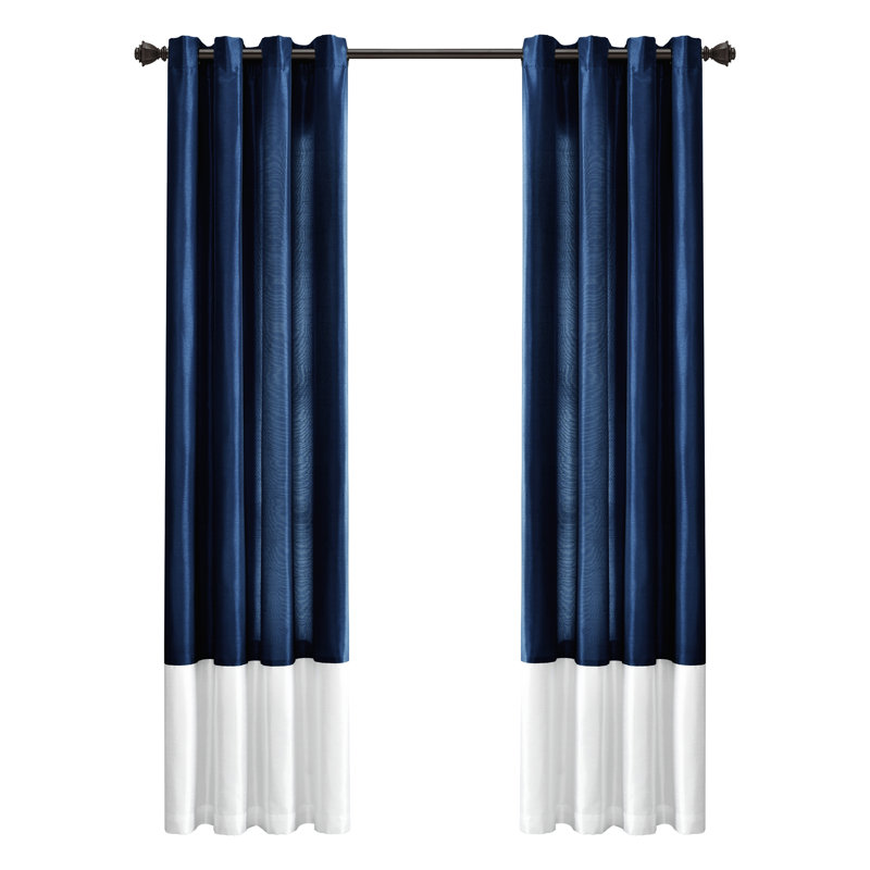 Semi Sheer Curtain Pair, 137cm W x 213cm L, White/Navy