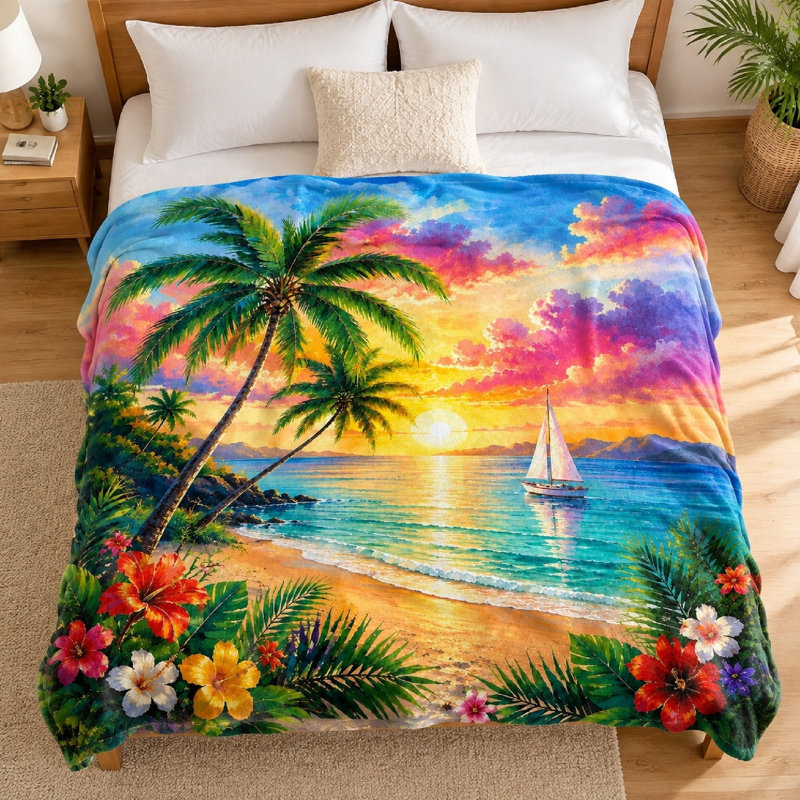 1pièce couverture molletonnée Sunset Beach, Jeté (l 40 po x L 50 po)