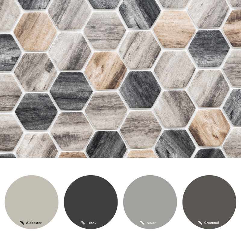 Recycled 1.88" x 1.88" Glass Honeycomb Mosaic Wall  Tile, Gray/Taupe/Black