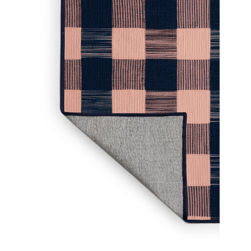 Tapis bleu à carreaux lavable à la machine, Carré 4 pi