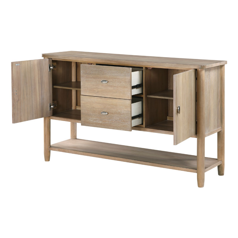 Buffet console Rinie, 2 tiroirs et armoires, brun