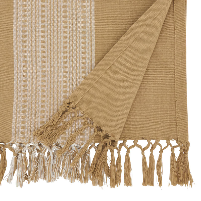 Beige Cotton Stripe Design Table Runner, 16" x 72"