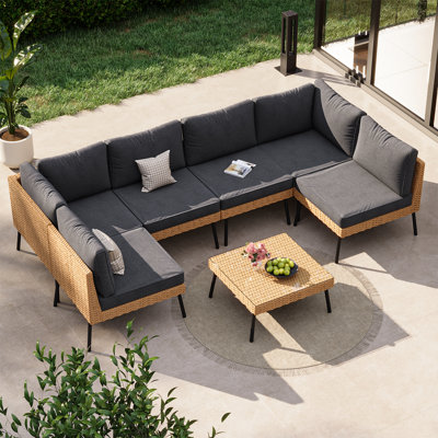 All-Weather 7-Piece Wicker  Modular Patio Conversation Set with Cushions & Coffee Table