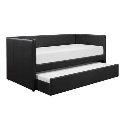 Lit de jour contemporain rembourré en similicuir noir avec lit gigogne en bois 1pc