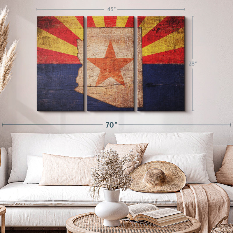 «State Map Over Arizona Flag», 3 pièces sur toile, H 28 po x l 45 po x P 1,25 po