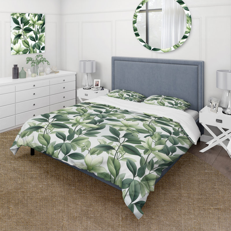 Literie à motif tropical de plantes vertes, Housse de couette pour très grand lit et 2 très