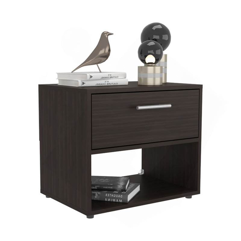 Nightstand, 1 Drawer, 1 Shelf, 4 Legs, Walnut