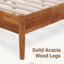 Lit plateforme Queen en bois d'acacia massif, tête de lit en cuir végétalien tissé à la main, cadre de lit de style moderne du milieu du siècle, sommier non requis, caramel-2006036748-2006036747